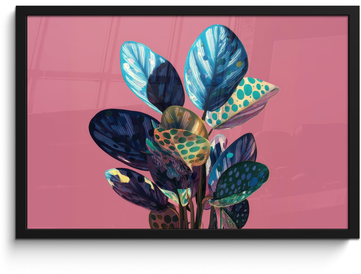 FrameYourWall Poster in lijst - Fotolijst 60x40 cm - Posters - Plant - Bladeren - Stippen - Abstract - Posterlijst zwart - Decoratie - Wanddecoratie woonkamer - Muurdecoratie slaapkamer