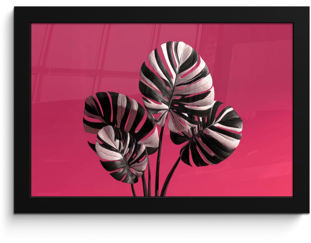FrameYourWall Poster in lijst - Fotolijst 30x20 cm - Posters - Bladeren - Rond - Roze - Posterlijst zwart - Decoratie - Wanddecoratie woonkamer - Muurdecoratie slaapkamer
