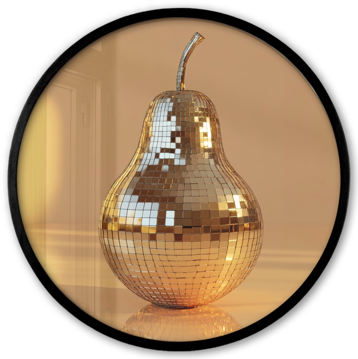 FrameYourWall Poster in lijst Rond - Fotolijst 40x40 cm - Posters - Goud - Disco - Glitter - Peer - Ronde posterlijst zwart - Decoratie - Wanddecoratie woonkamer - Muurdecoratie slaapkamer Disco - Peer