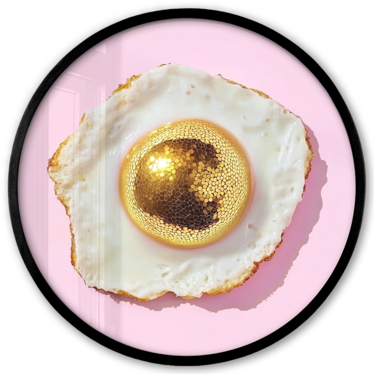 FrameYourWall Poster in lijst Rond - Fotolijst 40x40 cm - Posters - Ei - Disco - Ontbijt - Glitter - Ronde posterlijst zwart - Decoratie - Wanddecoratie woonkamer - Muurdecoratie slaapkamer Disco - Ei