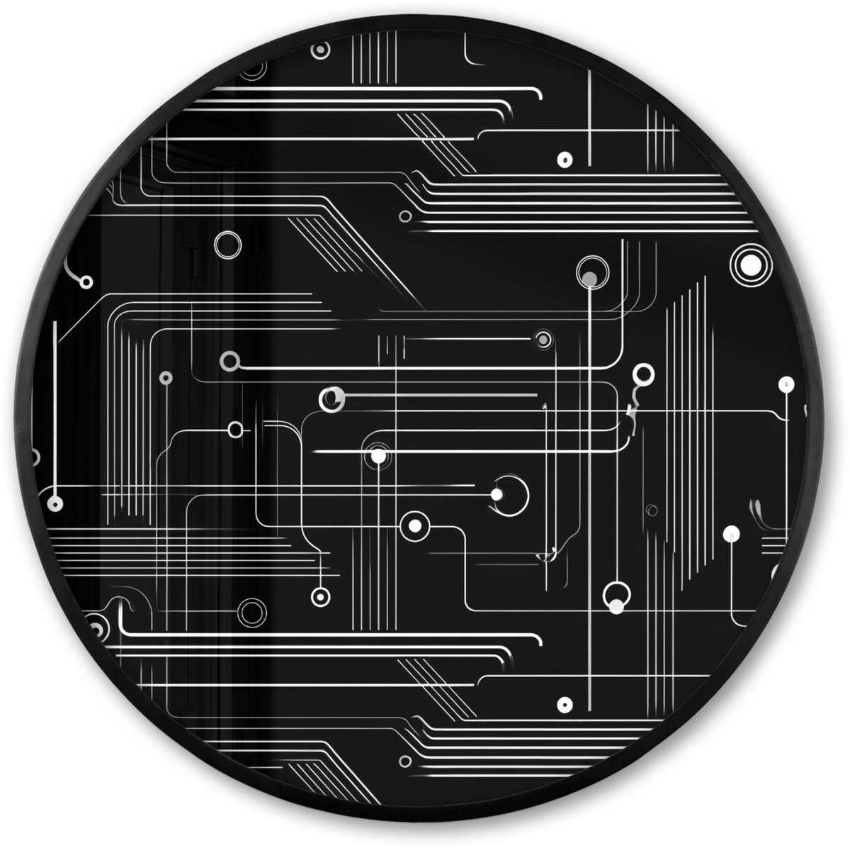 FrameYourWall Poster in lijst Rond - Fotolijst 60x60 cm - Posters - Gaming - Abstract - Lijnen - Rondjes - Zwart - Ronde posterlijst zwart - Decoratie - Wanddecoratie woonkamer - Muurdecoratie slaapkamer