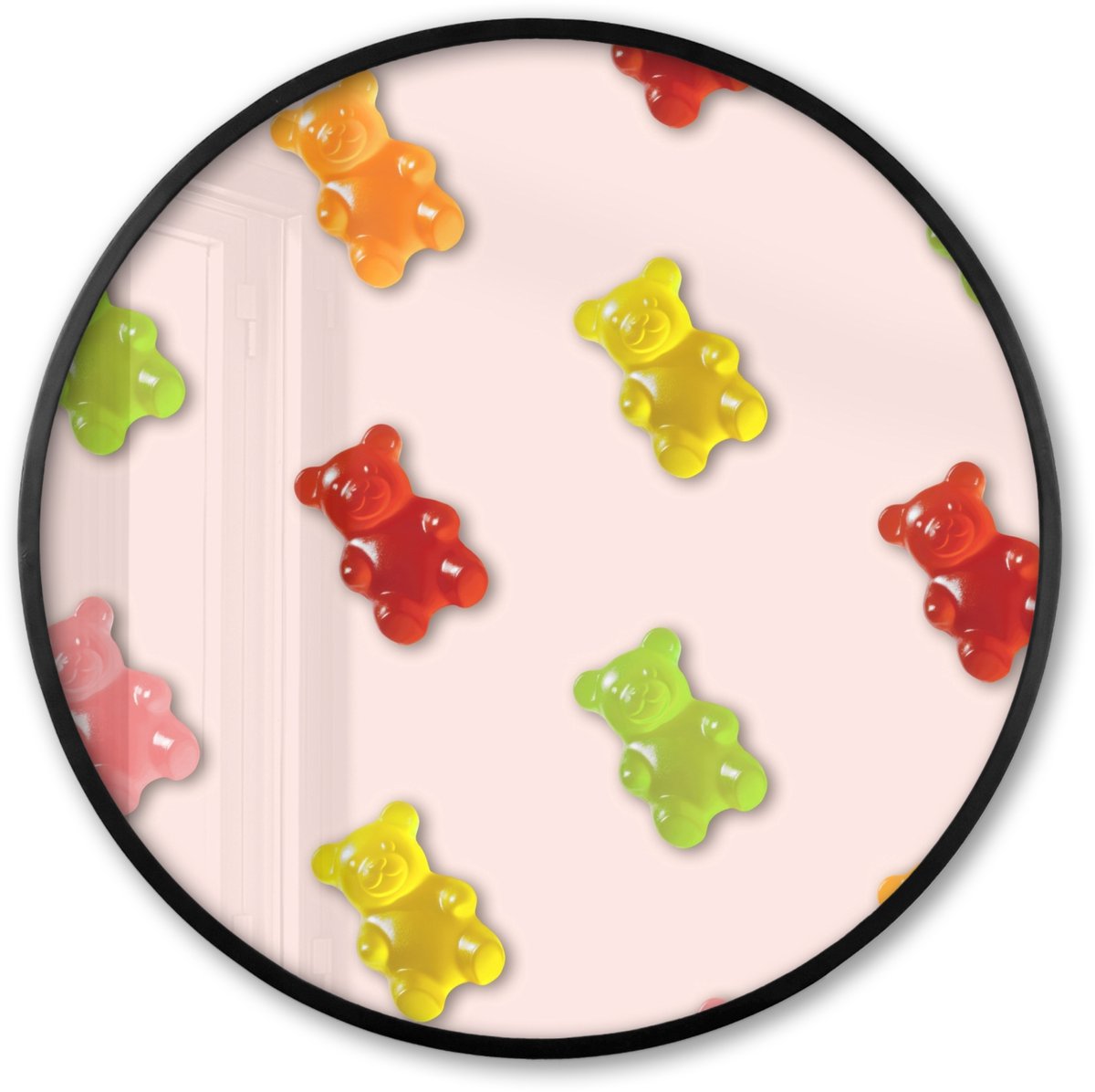 FrameYourWall Poster in lijst Rond - Fotolijst 80x80 cm - Posters - Kleur - Snoep - Roze - Ronde posterlijst zwart - Decoratie - Wanddecoratie woonkamer - Muurdecoratie slaapkamer Gummy - Snoep