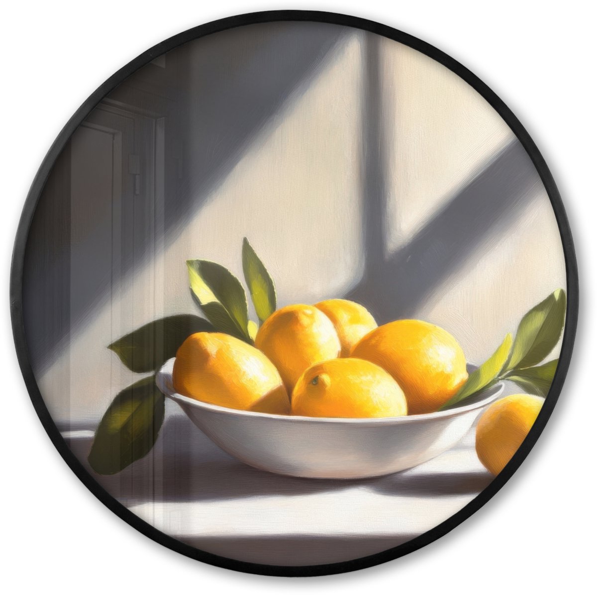 FrameYourWall Poster in lijst Rond - Fotolijst 60x60 cm - Posters - Citroenen - Stilleven - Geel - Ronde posterlijst zwart - Decoratie - Wanddecoratie woonkamer - Muurdecoratie slaapkamer