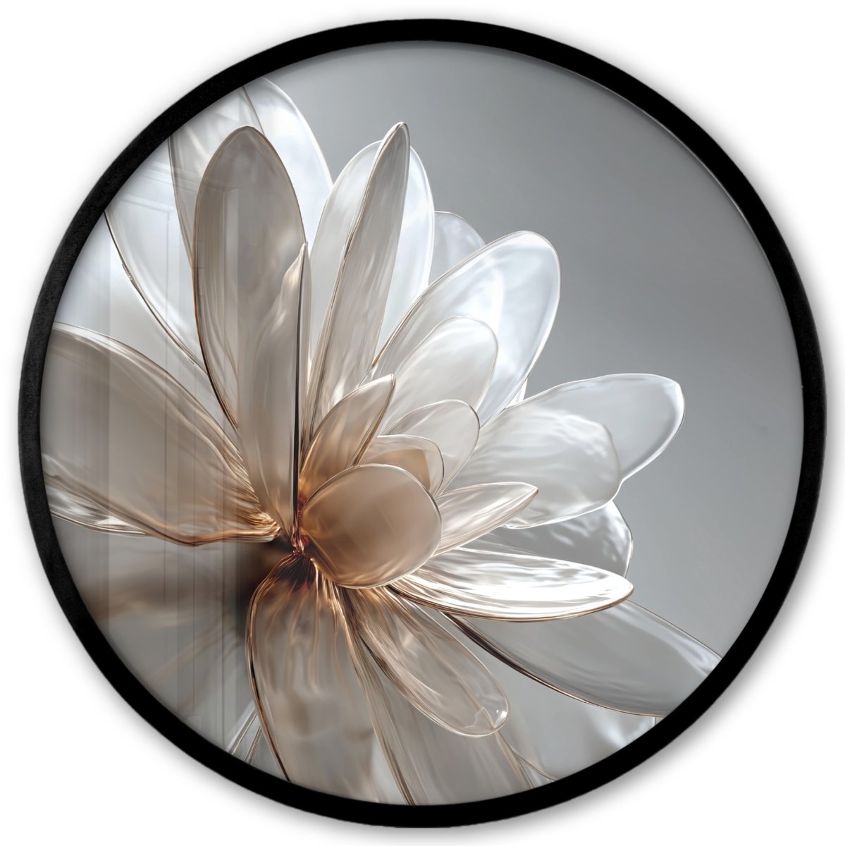 FrameYourWall Poster in lijst Rond - Fotolijst 40x40 cm - Posters - Bloem - Wit - Neutraal - Ronde posterlijst zwart - Decoratie - Wanddecoratie woonkamer - Muurdecoratie slaapkamer