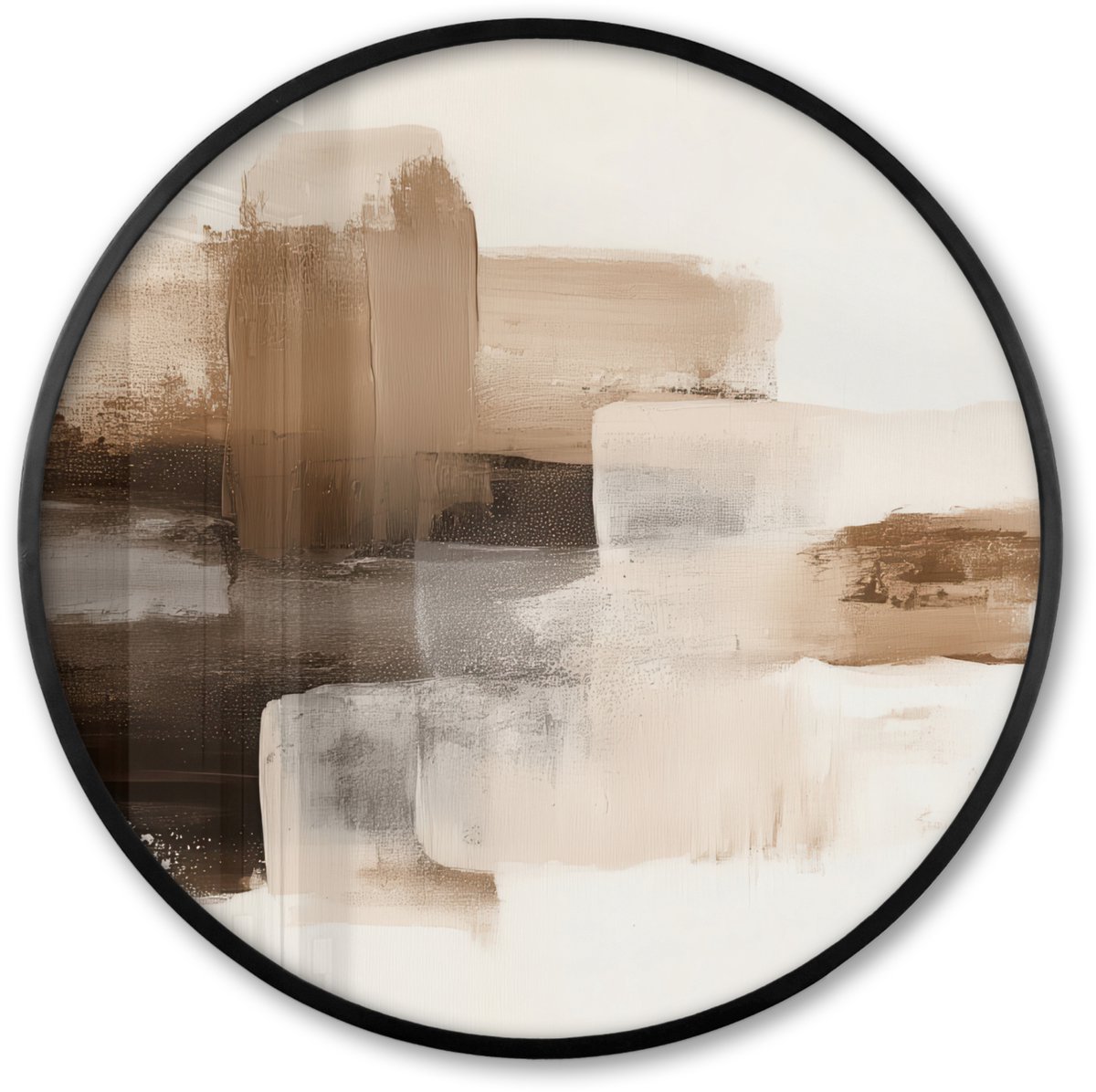 FrameYourWall Poster in lijst Rond - Fotolijst 80x80 cm - Posters - Penseelstreken - Abstract landschap - Rust - Ronde posterlijst zwart - Decoratie - Wanddecoratie woonkamer - Muurdecoratie slaapkamer