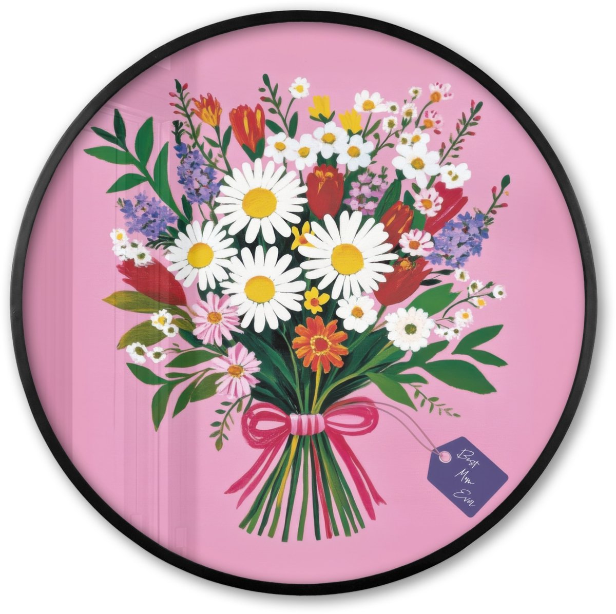 FrameYourWall Poster in lijst Rond - Fotolijst 60x60 cm - Posters - Bloemen - Quote - Kaartje - Kleurrijk - Ronde posterlijst zwart - Decoratie - Wanddecoratie woonkamer - Muurdecoratie slaapkamer Boeket - Kaart