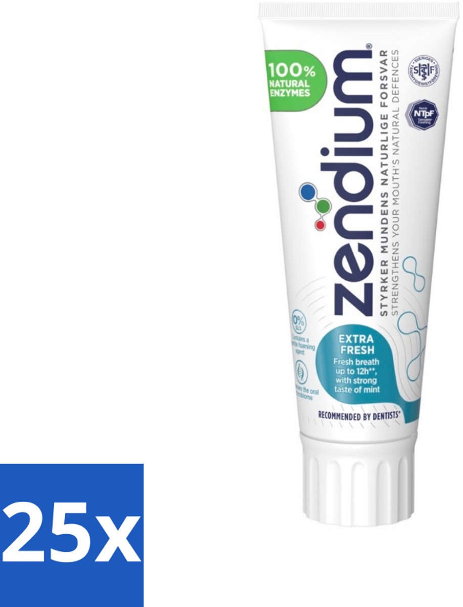 25 x Zendium Tandpasta Extra Fresh 75 ml - Tandpasta - Enzymen - Natuurlijke Tandpasta - Mondgezondheid - Fluoride