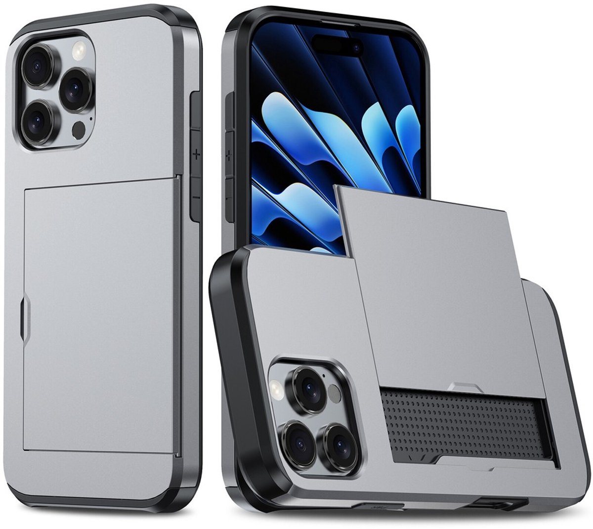 Geschikt voor Dubbellaags, robuust, schokbestendig kaarthouderhoesje Geschikt voor iPhone 15, 16 Pro, Max Plus