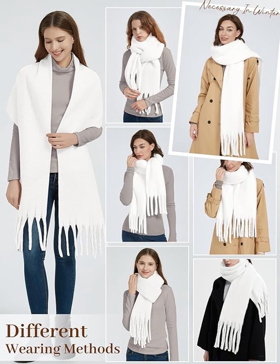 Dikke sjaal voor vrouwen dames winter warme pluizige sjaals deken gebreide pashmina's oversized dikke sjaal , wit