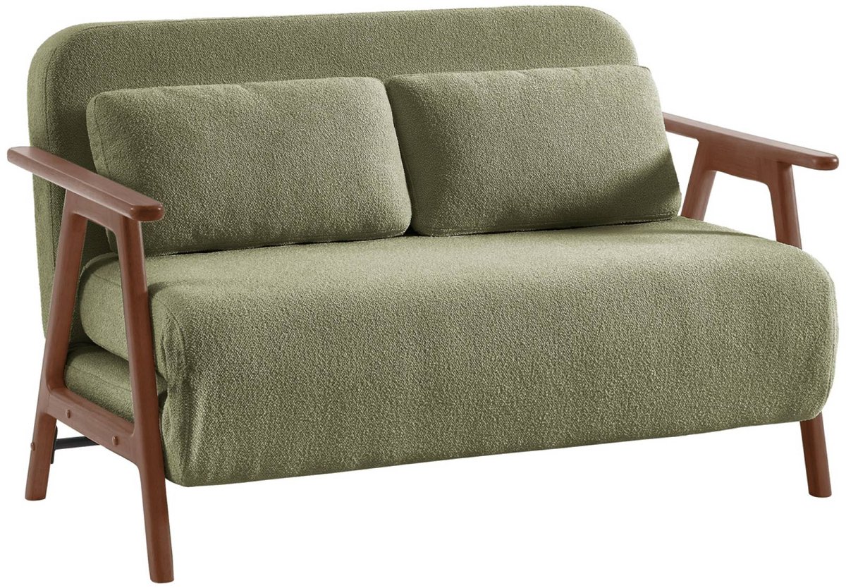 sweeek - Slaapbank 2 plaatsen rubberhout walnootkleur en boucléstof l 133 x b 81 x h 84cm - sven