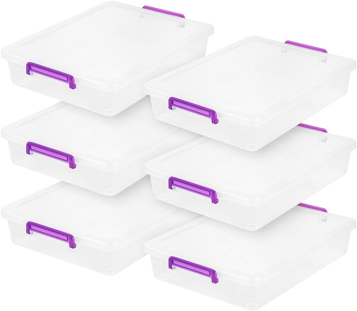 Azomor® Transparante opbergdozen met paarse handgreep voor kantoor en thuisgebruik