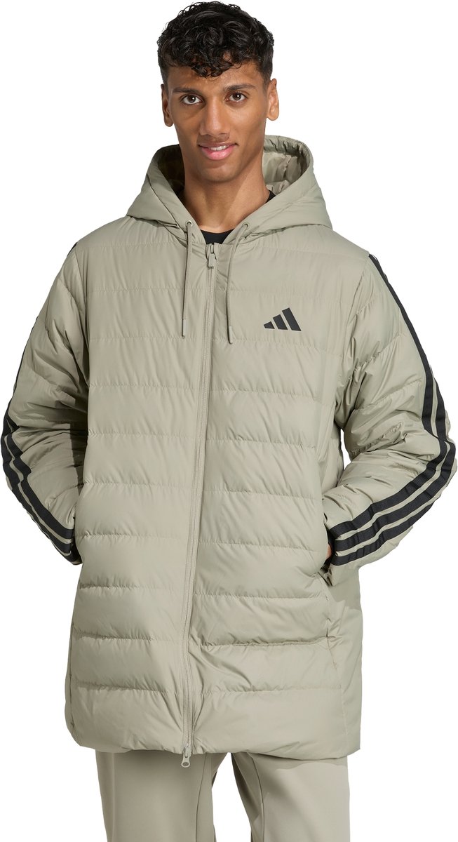 adidas Sportswear Essentials CLIMAWARM 3-Stripes Lichte Donsparka met Capuchon Heren Groen