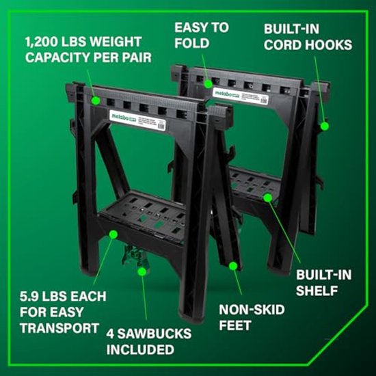 Opvouwbare Zaagzakken - Heavy Duty Stand met 4 Zaagbokken en 1200 lbs Capaciteit — afbeelding 5