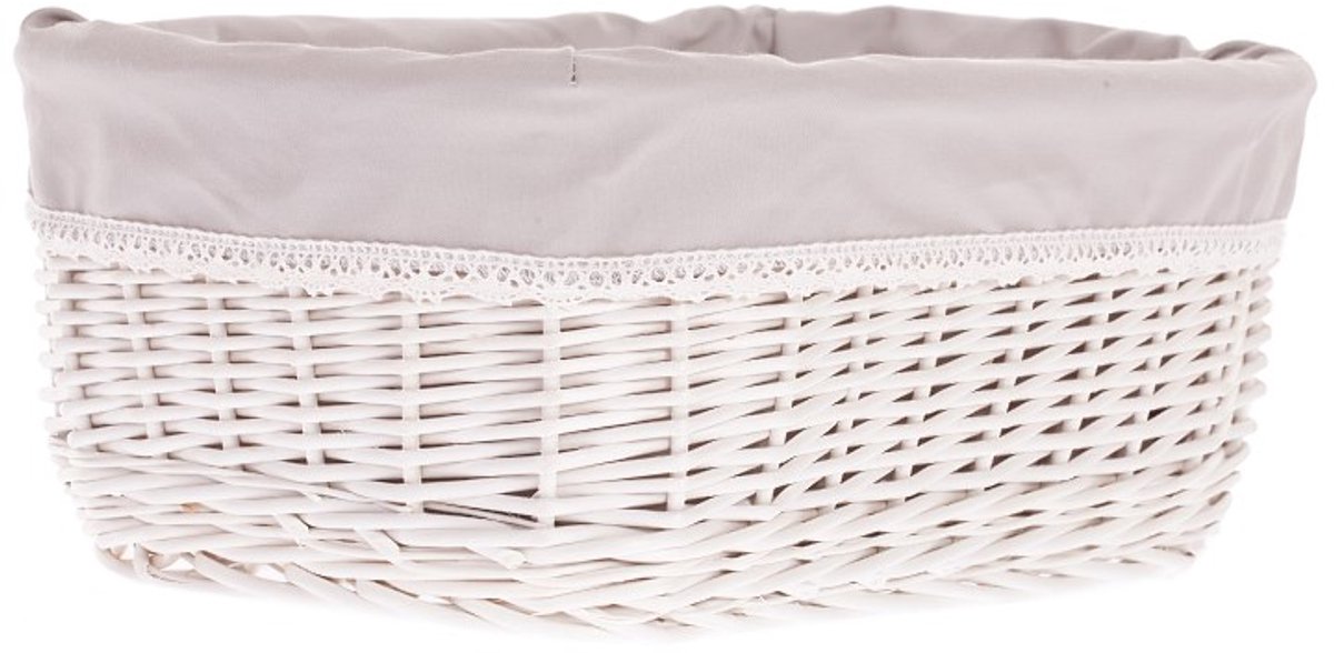 The Wicker Stories – Rieten mandje met beige stoffen afwerking – Handgemaakt in Europa – Whitewash