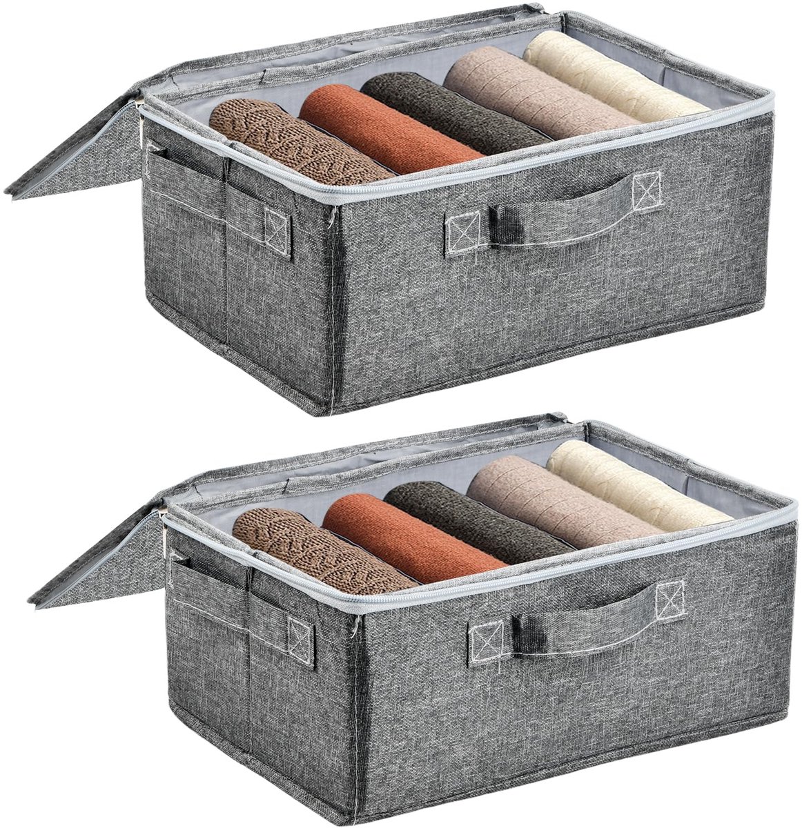 Azomor® Grijze opbergdozen set van 2 met deksel voor kleding en speelgoed