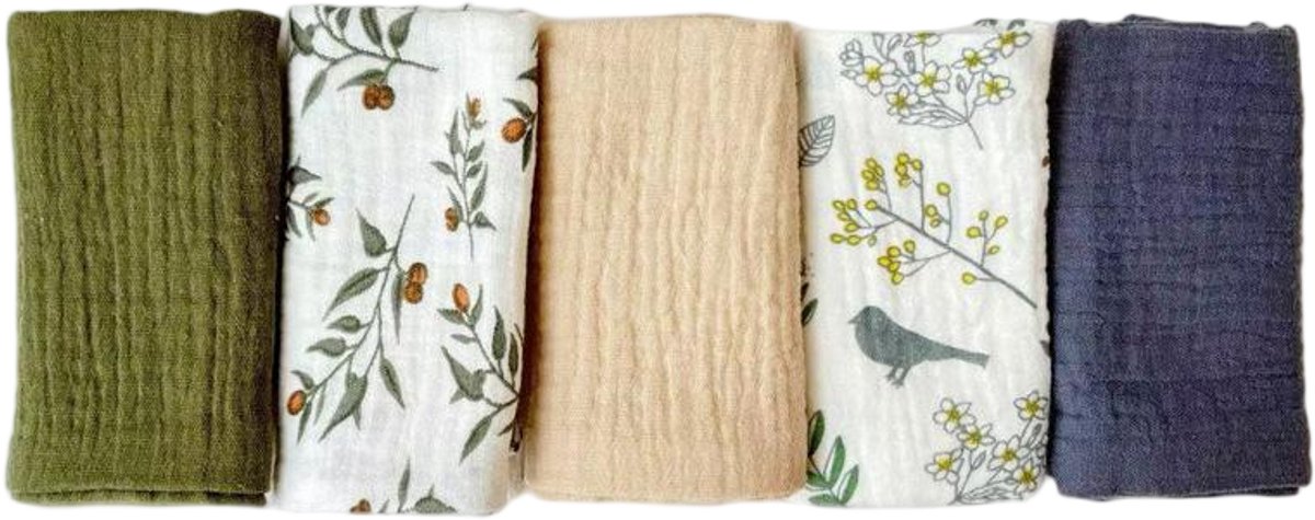 Image of 5-pack baby mousseline gezichtshanddoeken - pasgeboren handdoekset - 25 x 25 cm gezichts- en badhanddoeken - herbruikbare baby gezichtshanddoeken - 100% katoen - zacht en ademend - stijl I