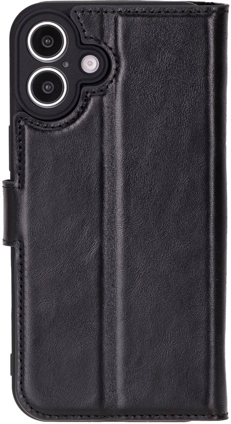 Étui en cuir iPhone 16 Plus - Solidenz Bookcase Étui en cuir iPhone 16 Plus - Cuir véritable - Étui téléphone avec porte-cartes - Étui en cuir pleine fleur - Noir