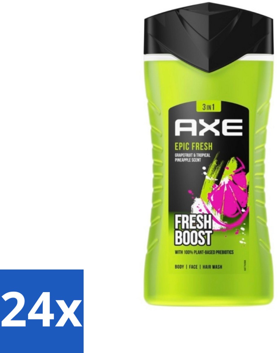 24 x Axe - 3-in-1 Douchegel - Epic Fresh - Grapefruit & Tropical Pineapple - Fresh Boost - 250 ml - Douchegel - 3-in-1 - Axe - Epic Fresh - Grapefruit