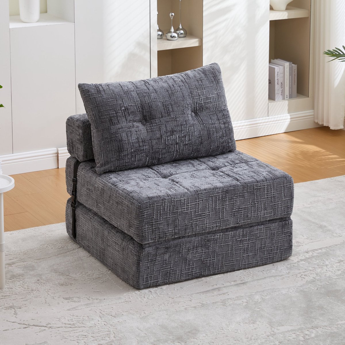 Merax Opvouwbaar Slaapstoel – Grondstoel met Kussens – Grond Fauteuil met Rugleuning – Draagbaar en Comfortabel – Chenille Grijs