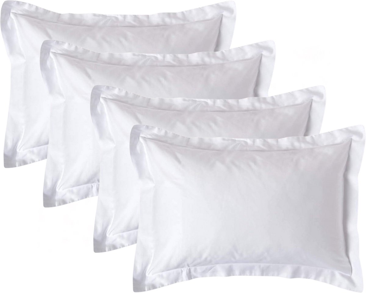 Homescapes Biologisch Kussensloop 50x75 cm met Sierrand – Set van 4 – Wit – 100% Egyptisch Katoen Satijn – Draaddichtheid 400