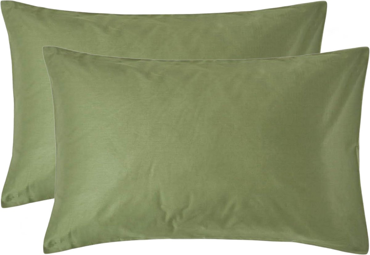 Homescapes Biologisch Kussensloop 50x75 cm – Set van 2 – Mosgroen – 100% Egyptisch Katoen Satijn – Draaddichtheid 400