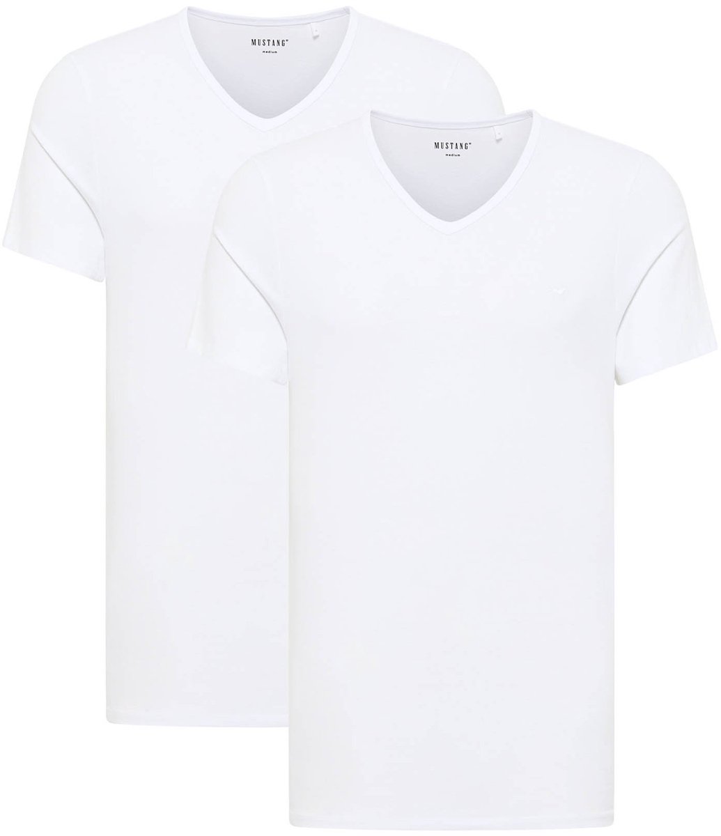 Mustang Heren T-Shirt AMADO 2er PACK regular fit Wit 3XL V Hals Volwassenen