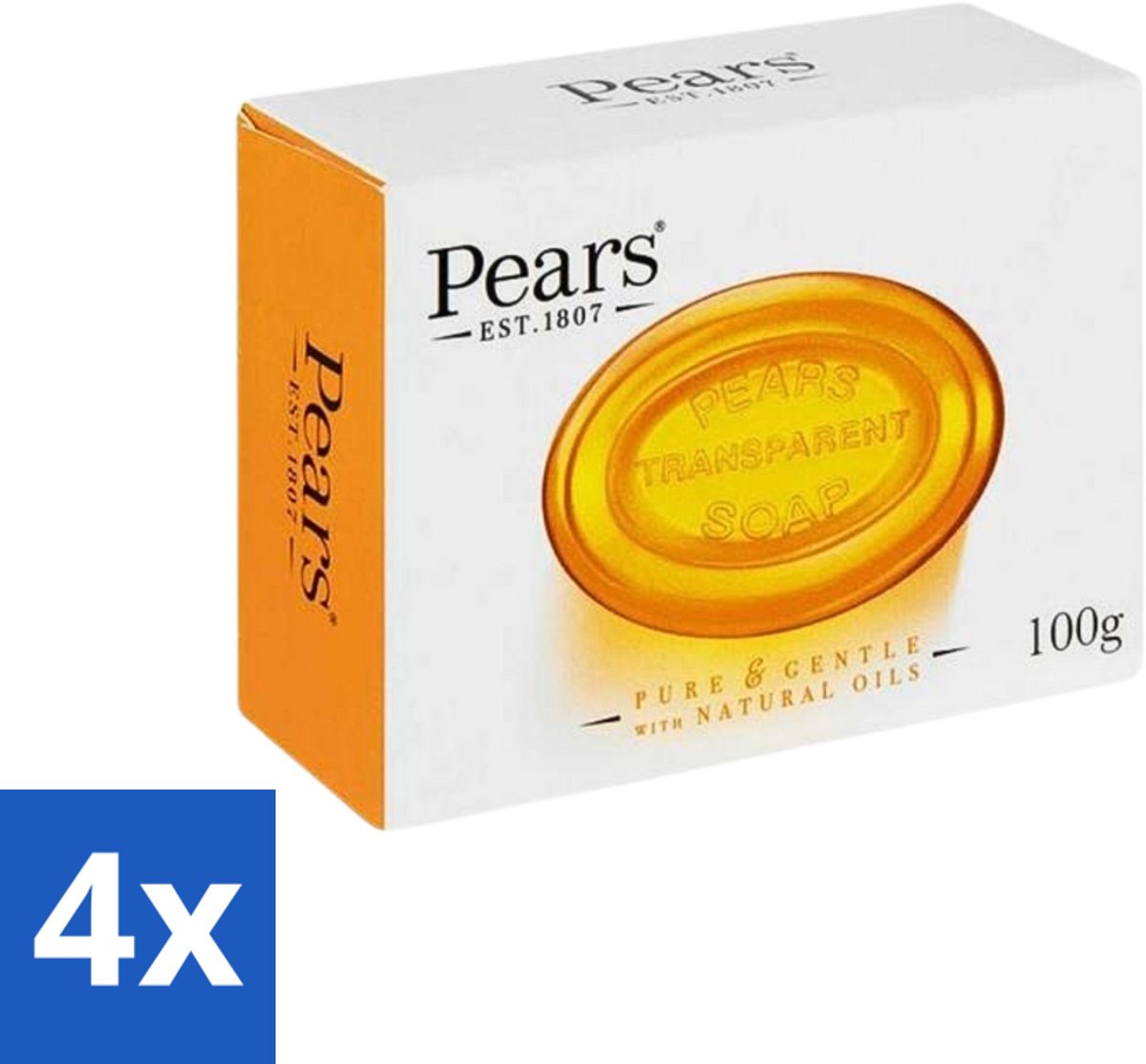 4 x Pears - Zeep - Transparant - Zacht - Gentle Care - 125 Gr - Zeep - Gezichtszeep - Lichaamzeep - Verzorgende Zeep - Transparante Zeep