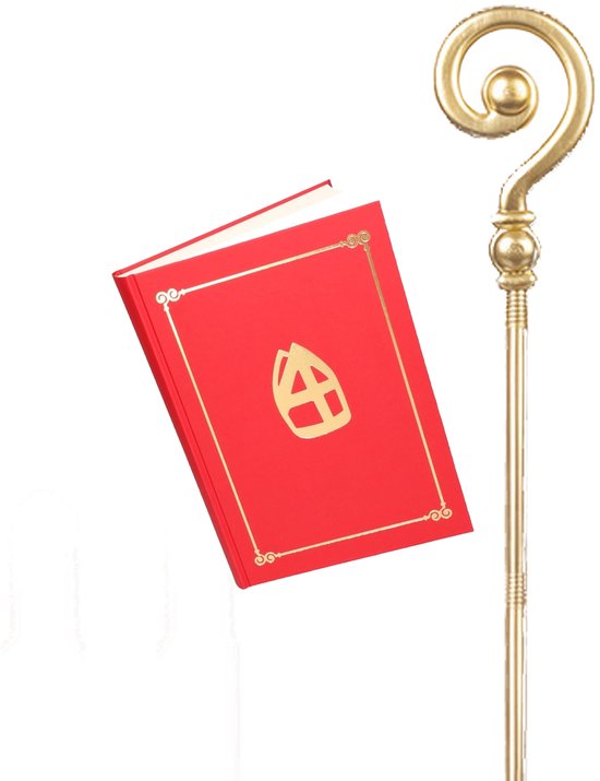 Sinterklaas accessoire verkleed set - het grote boek - staf van Sinterklaas - goud - Pakjesavond