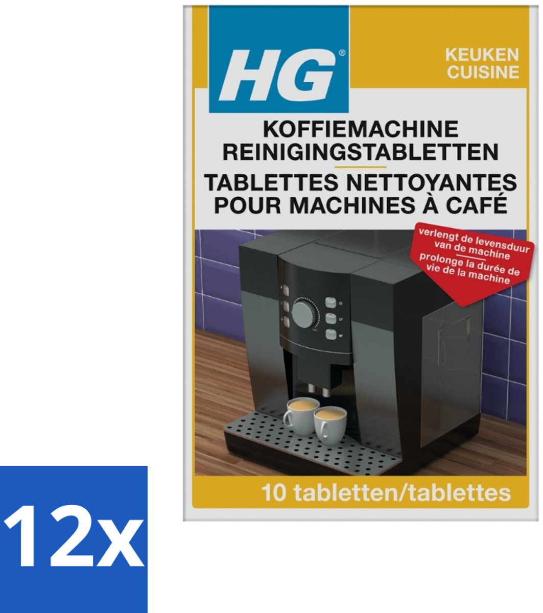 12 x HG Koffiemachine Reinigingstabletten 10 tabletten - Koffiemachine Reiniging - Ontkalken Koffiemachine - Koffievet Verwijderen - Koffiemachine Onderhoud - Koffiemachine Schoonmaken