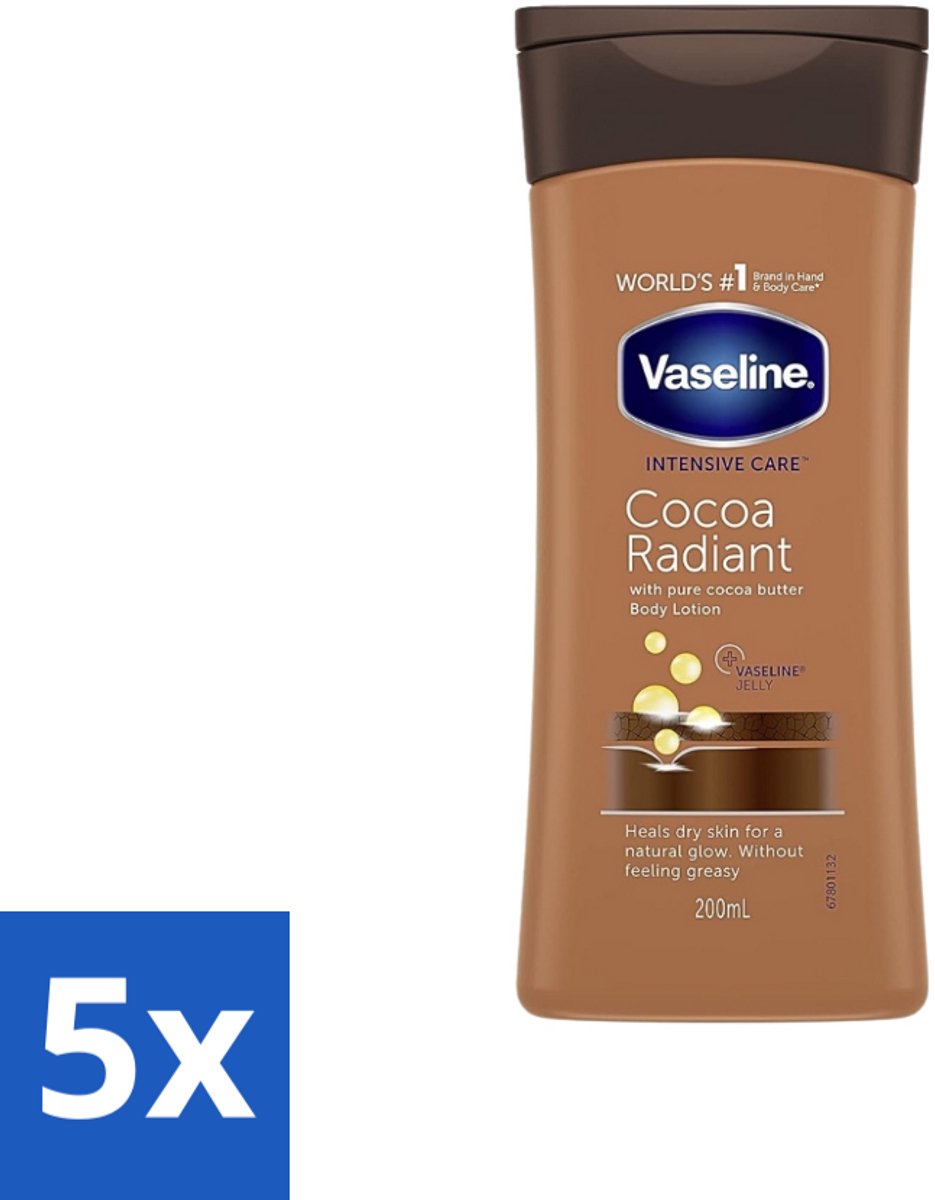 5 x Vaseline Bodylotion Cocoa 200 ml - Bodylotion - Huidverzorging - Herstel - Vochtigheid - Stralen