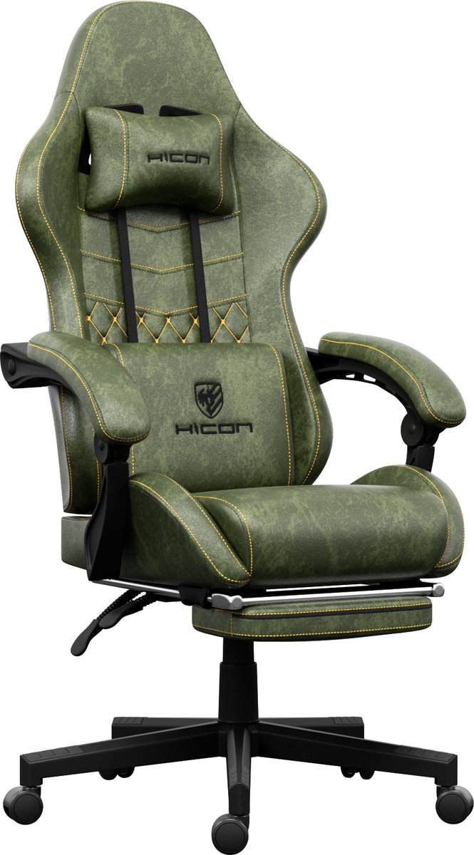 Afbeelding 3 van Gaming stoel - Gamestoel - Gaming Chair - Game stoel - Ergonomische - HICON® - Vittoria - Groen