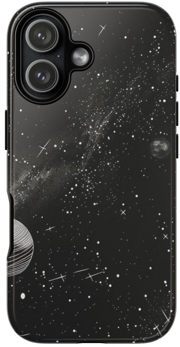 Monochrome Illustratie van het Zonnestelsel – Telefoonhoesje Geschikt voor iPhone 17