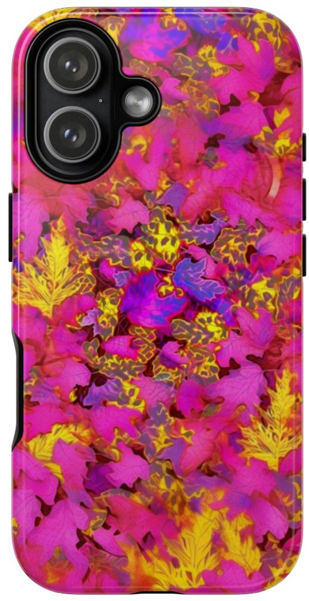 Levendig Roze-Geel Bladerenpatroon – Telefoonhoesje Geschikt voor iPhone 17