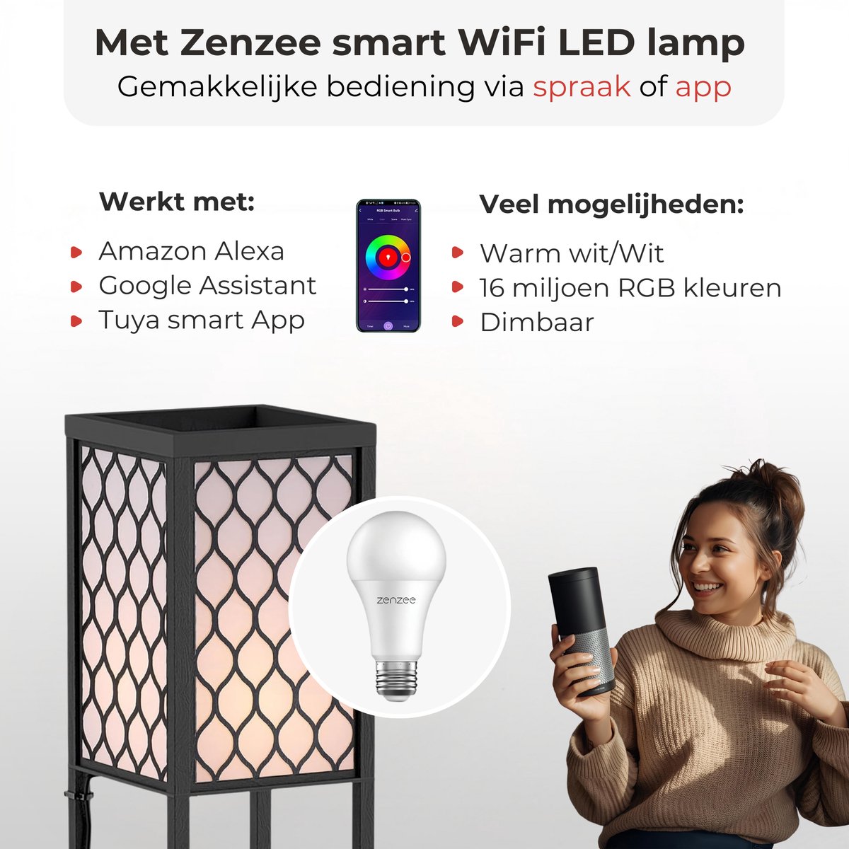 Vloerlamp - Staande lamp - Stalamp - Met opbergruimte - 26L x 26B x 160H cm - Zwart thumbnail 6