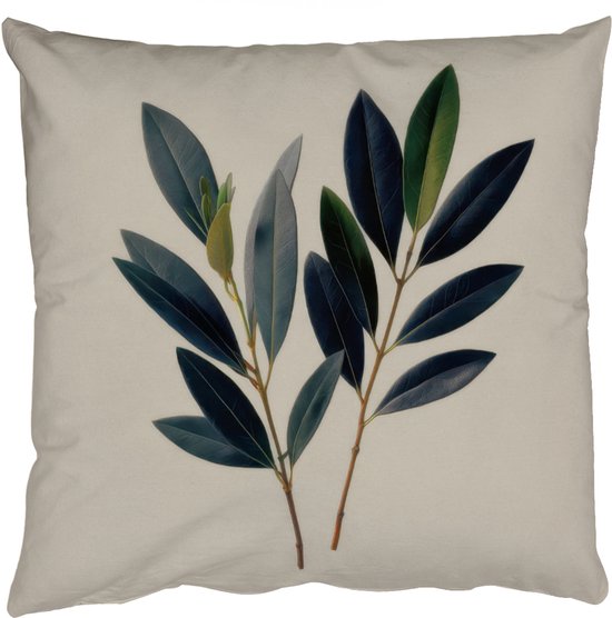 Foto: Sierkussens kussentjes woonkamer 60x60 cm ovaalvormige bladeren diep groen symmetrisch