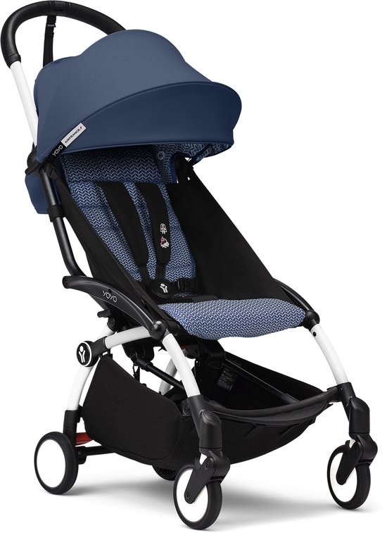 Stokke YOYO3 kinderwagen vanaf 6 maanden - Inclusief wit frame / Air France Blue zitkussen + luifel - In een handomdraai in- en uitklapbaar - Licht en compact - Past in handbagage