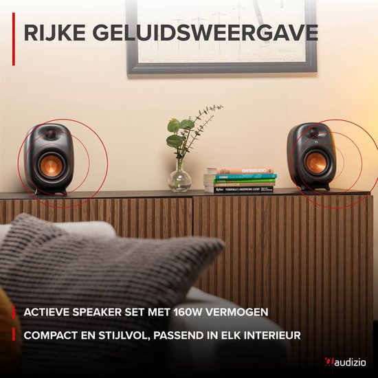 Stereo set - Audizio RS80 HiFi speakers - Boekenplank speakers - Bluetooth - Donkergrijs - 160W van Audizio — afbeelding 5