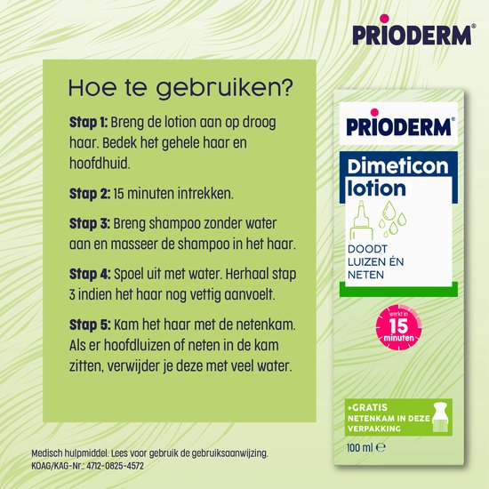 Prioderm Dimeticon - Anti Luis Lotion - Behandeling van 15 minuten - Inclusief Neten & Luizenkam - 100 ml