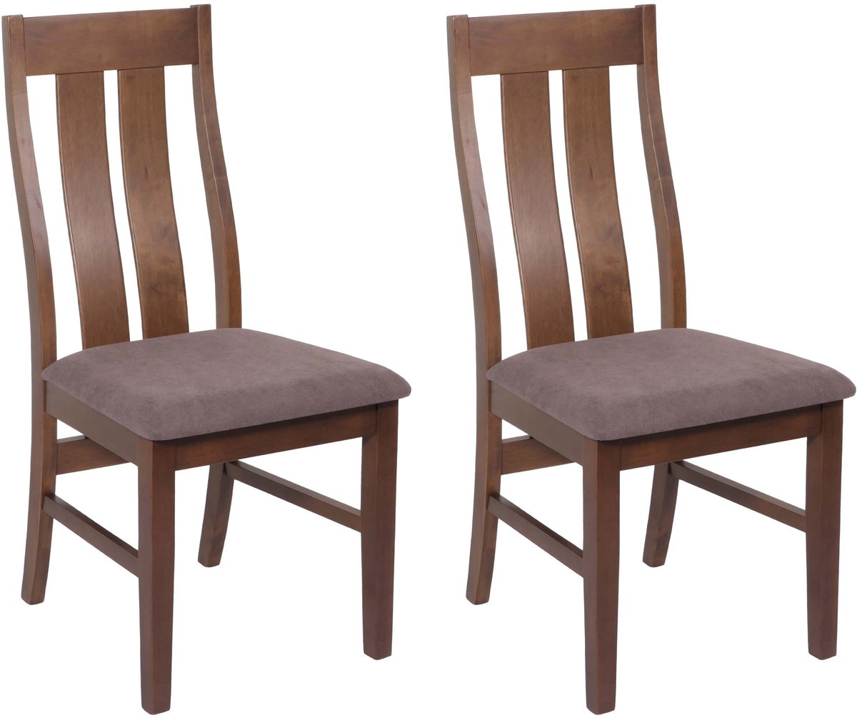 Set van 2 eetkamerstoelen MCW-M58, keukenstoel, stoel met rugleuning, stof/textiel, massief hout ~ donker frame, taupe