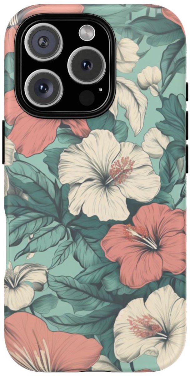 Pastel Hibiscus Bloemenpatroon – Telefoonhoesje Geschikt voor iPhone 16 Pro