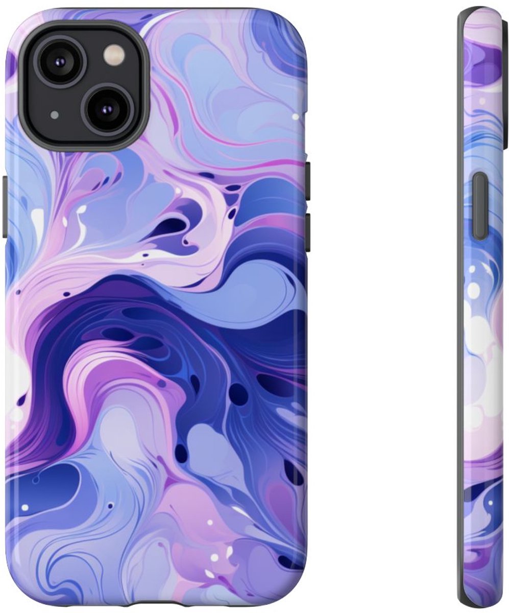 Paarse en Blauwe Abstracte Krullen – Telefoonhoesje Geschikt voor iPhone 14 Plus