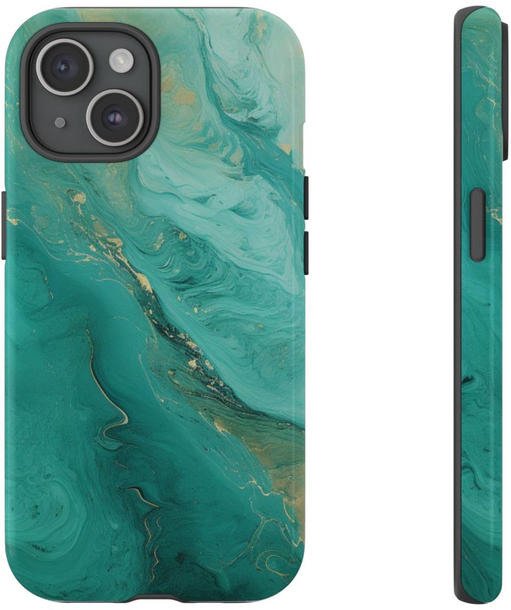 Turquoise Abstracte Vloeibare Kunst – Telefoonhoesje Geschikt voor iPhone 15
