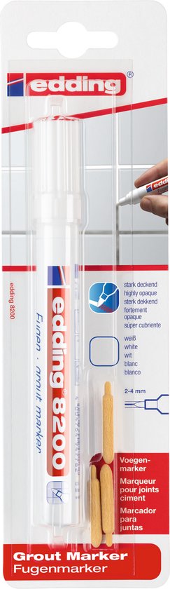 edding 8200 marqueur joints - blanc - 1 stylo - pointe ronde 2-4 mm - pour rafraîchir et éclaircir les joints encrassés - imperméable, haut pouvoir couvrant, sèche vite - pour cuisine et salle d'eau