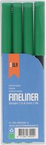 Verpakking van vier DULA fineliners in groen, 0.4mm.