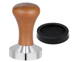 Espresso Tamper Set 51 mm – Houten Handvat – 60 mm Siliconen Mat – RVS Koffiestamper – Zwaar en Solid – Barista Stijl