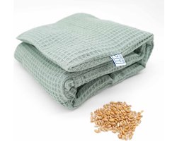 XL Met Pit ✿ Nek en schouders - Wasbare hoes - Warmte pittenkussen / coldpack – Magnetron / Vriezer - Pittenzak Made in NL/BE – Geen kersenpitkussen maar tarwe – Oud groen Wafel