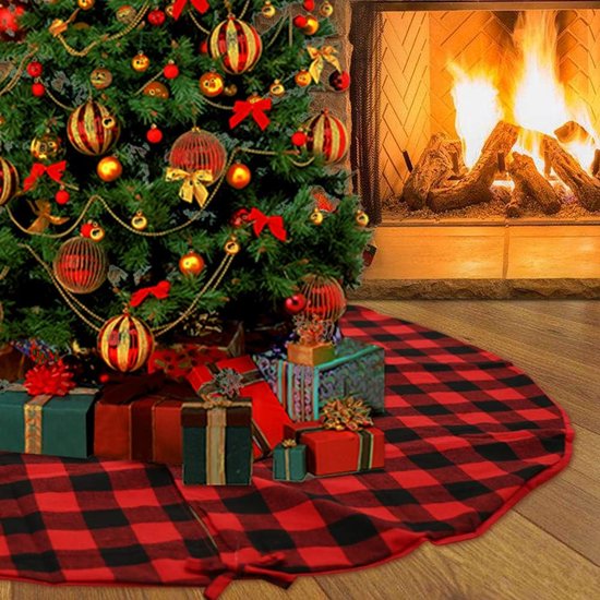 Buffalo Plaid Kerstboomrok Grote Rode en Zwarte Buffalo Plaid Dubbellaagse Boomrok voor Kerstdecoratie