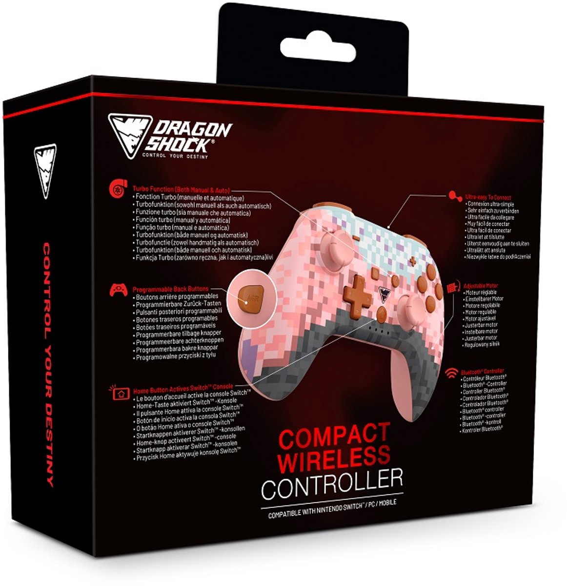 DragonShock - PopTop Compacte Bluetooth Draadloze Controller Roze Kubus voor Switch en Switch OLED thumbnail 6