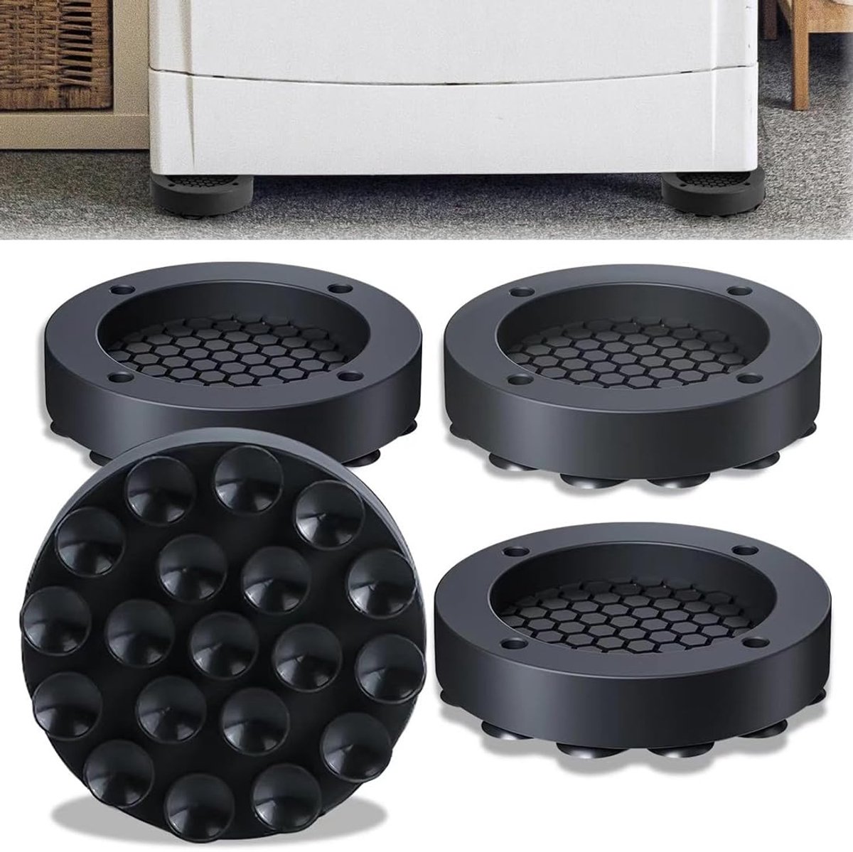 4 Stuks Anti-Vibratie Voeten - Wasmachine Vibration Damper - Zwart - Geluidsdempende Mat