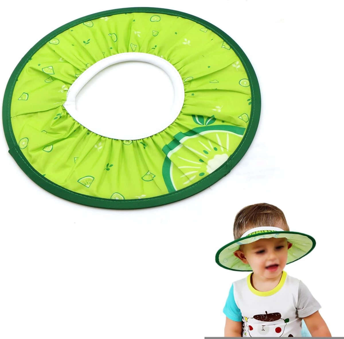 Verstelbare waterdichte babyhoed, zachte beschermende binnendiameter, beschermt ogen en oren, 10 cm, buitendiameter 30 g, groen
